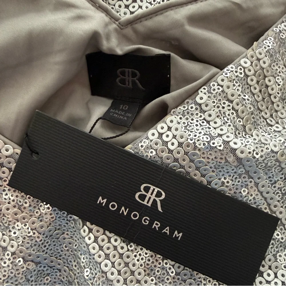 BANANA REPUBLIC Monogram Silver Sequin Dress NWT Sz 10 - Picture 5 of 5